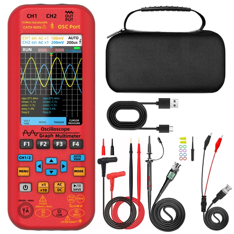 BSIDE O9 Oscilloscopio digitale portatile a doppio canale da 50 MHz, multimetro con sorgente di segnale, With Single Oscilloscope Probe (Red), With Dual Oscilloscope Probe (Red) BSIDE O9 Oscilloscopio digitale portatile a doppio canale da 50 MHz, multimetro con sorgente di segnale, With Single Oscilloscope Probe (Red), With Dual Oscilloscope Probe (Red)